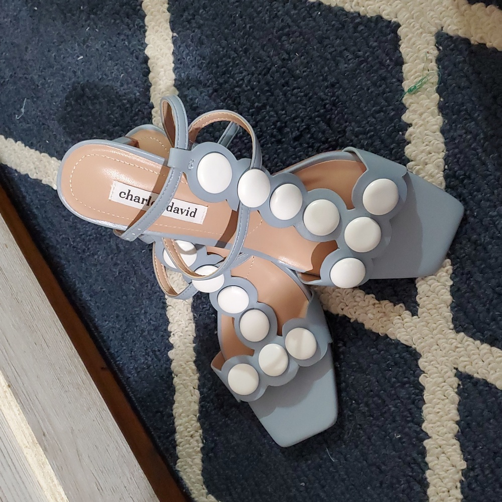 Charles David Blue and White Heeled Sandals - Picture 2 of 4
